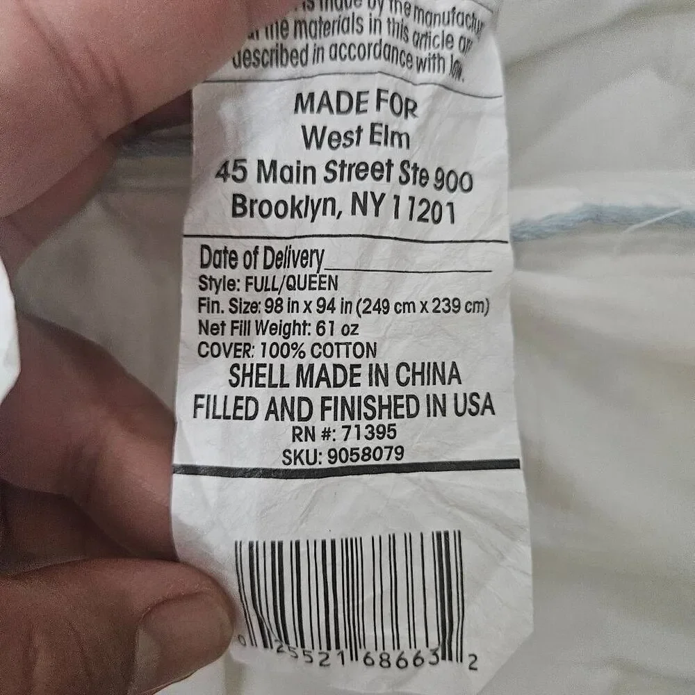 West elm duvet insert full/queen size